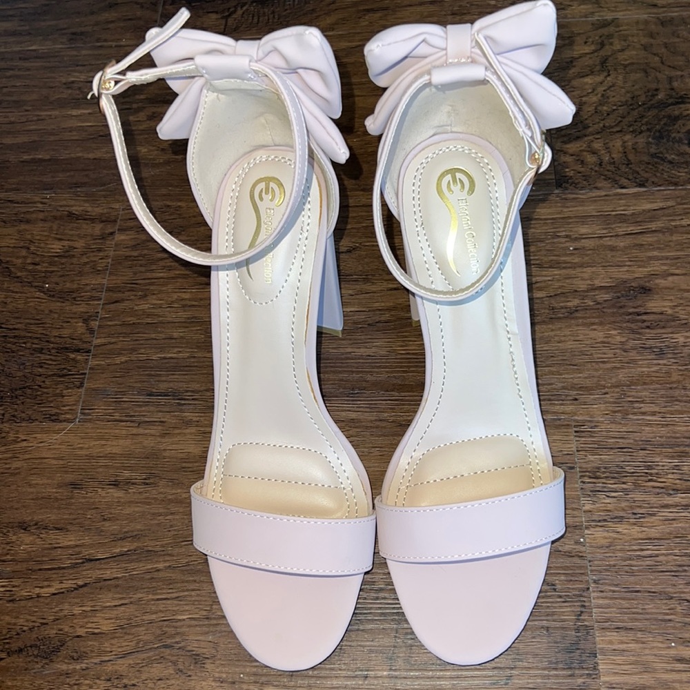 Pale Pink Elegant Footwear Bow Open Toe Strappy Block Heel
